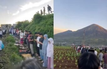 Jemaah Wonosobo solat raya dalam kebun