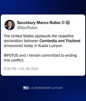 Washington puji Malaysia jayakan gencatan senjata Thailand-Kemboja